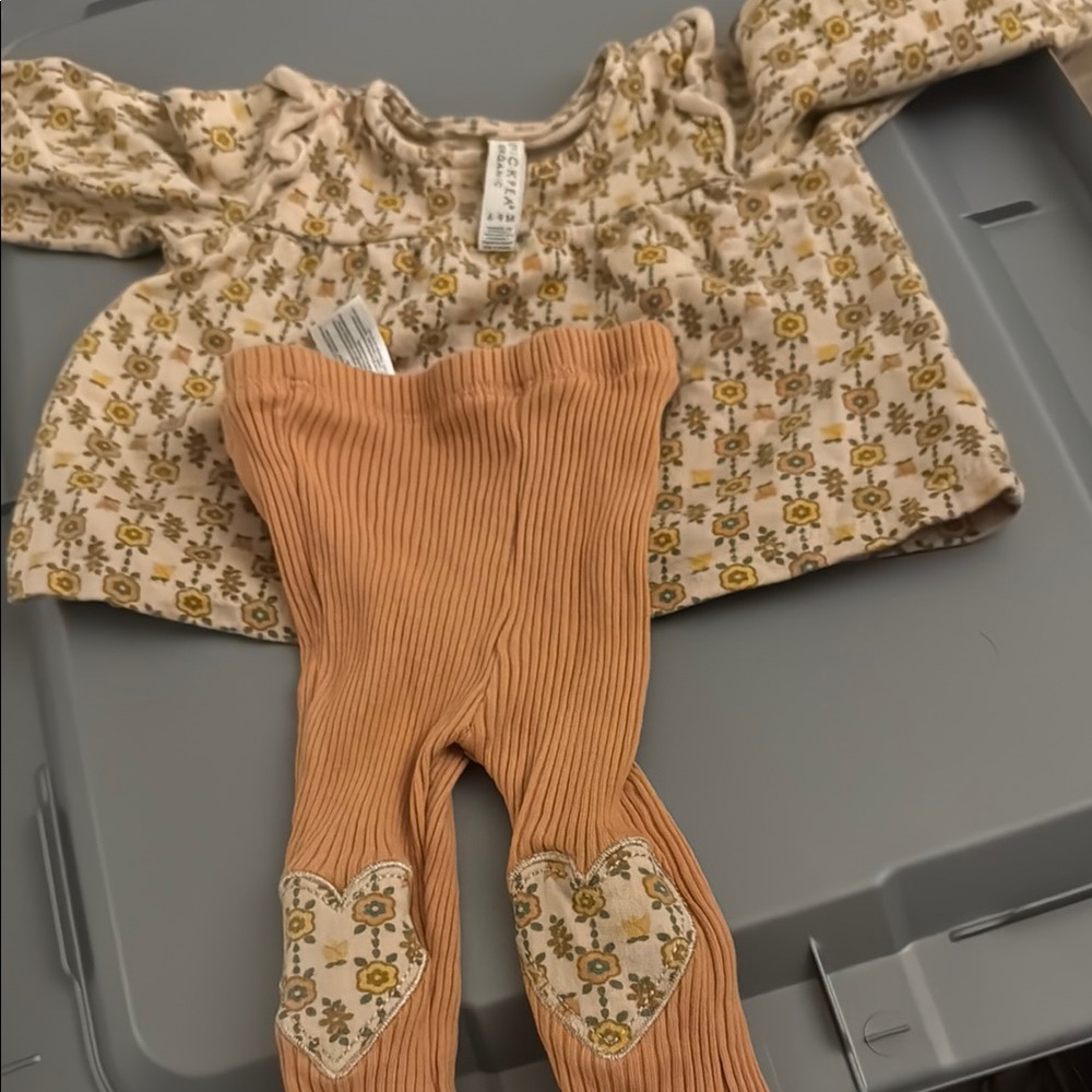 Floral Kids Matching Set - Cream and Tan